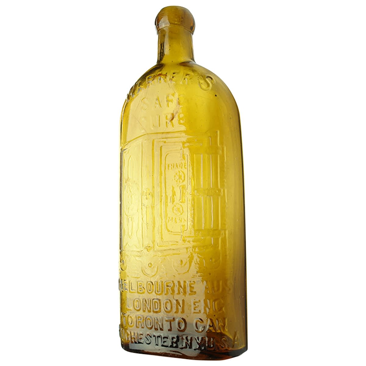 Warners Safe Cure. Four Cities. Honey Amber. Blob Top. 1 Pint.