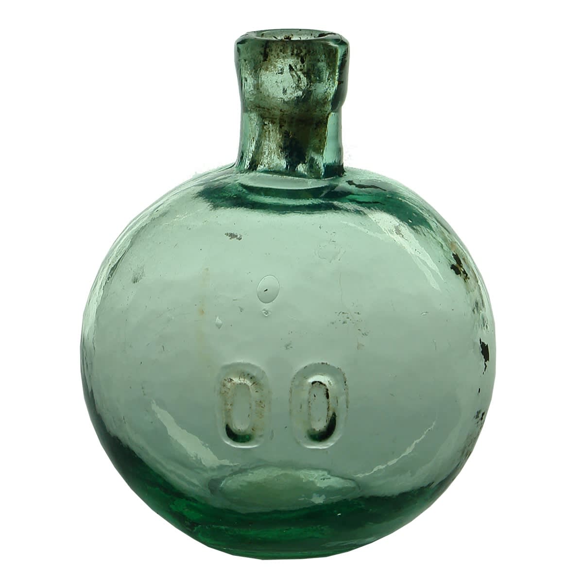 Miscellaneous. Bulbous bottle with OO on body. Aqua. (South Australia)