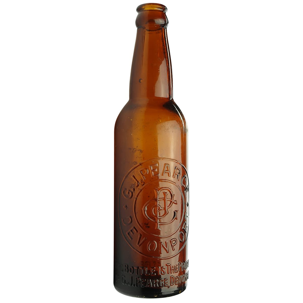 Crown Seal. G. J. Pearce, Devonport. Amber. Shouldered. 10 oz. (Tasmania)