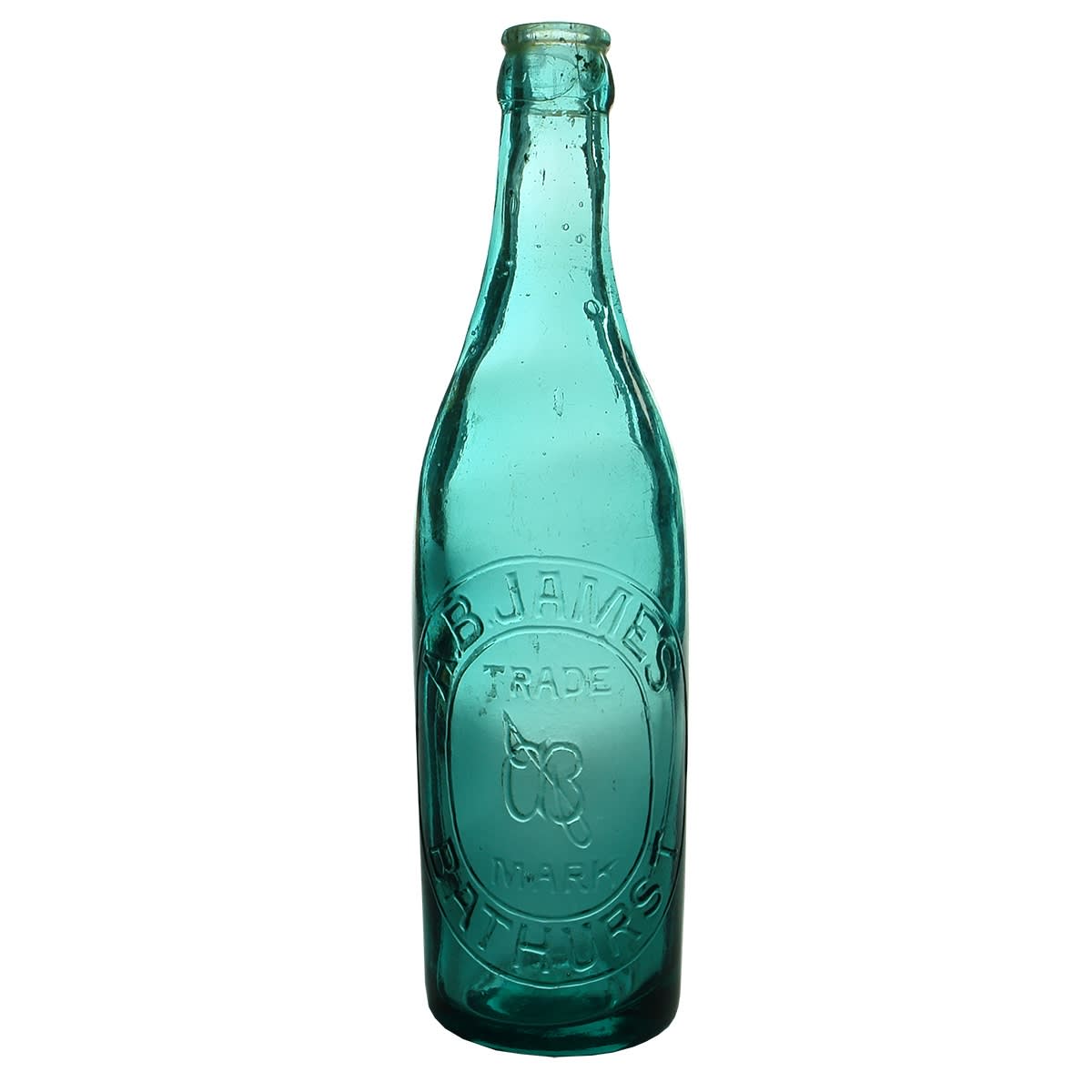 Crown Seal. A. B. James, Bathurst. Monogram. Dark Green Aqua. 10 oz. (New South Wales)