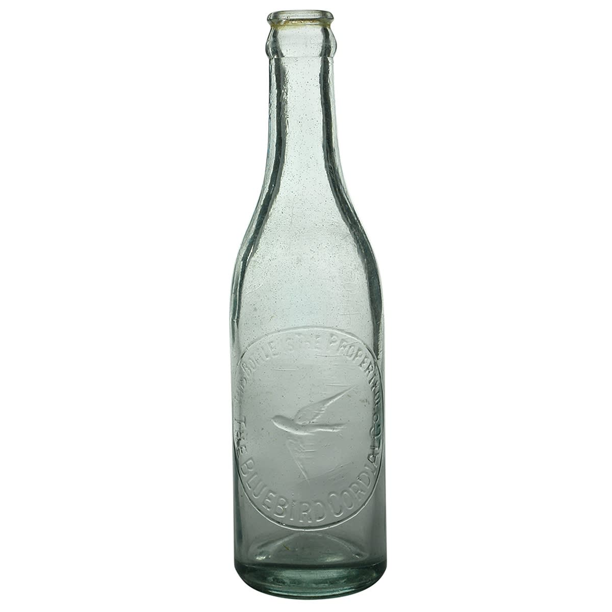 Crown Seal. The Bluebird Cordial Co. Bird trade mark. Aqua. 10 oz. (Hobart, Tasmania)