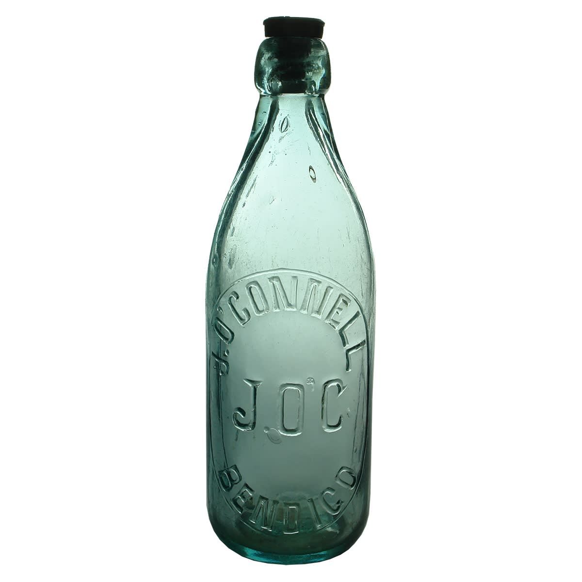 Internal Thread. J. O'Connell, Bendigo. Champagne shape. AGM Monogram base mark. Aqua. 26 oz. (Victoria)