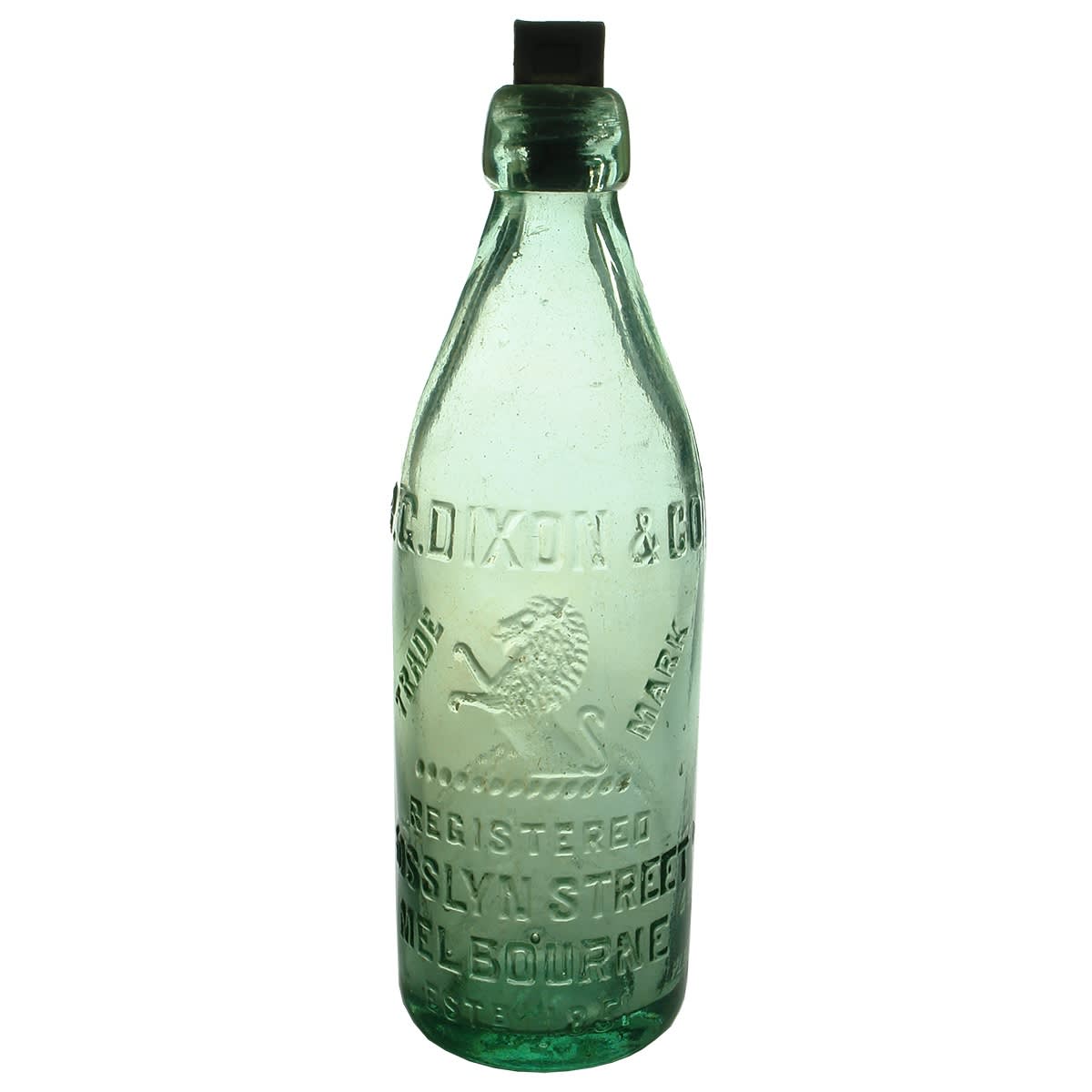 Internal Thread. P. G. Dixon, Melbourne. Lion. Aqua. 26 oz. (Victoria)