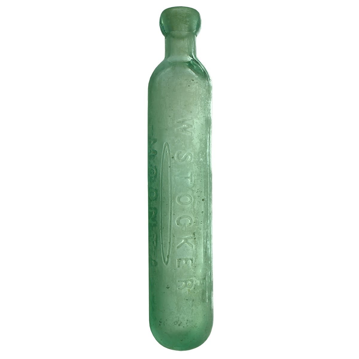 Maugham. W. Stocker, Moonta. Oval embossed. Aqua. 10 oz. (South Australia)