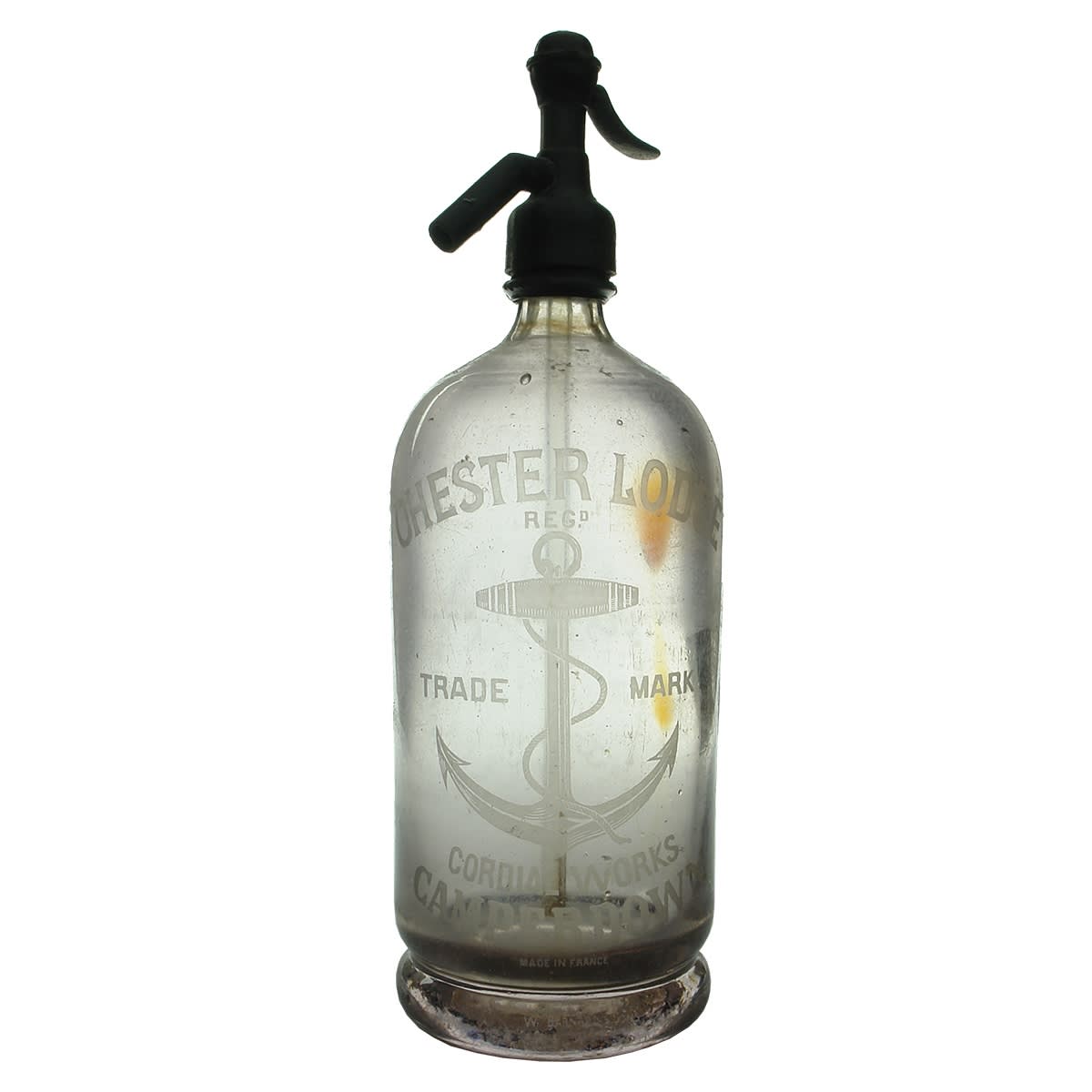 Syphon. Chester Lodge Cordial Works, Camperdown. W. H. Brown & Co Proprs and S. Ball, Bulli!. Made in France. Amethyst. 40 oz. (New South Wales)