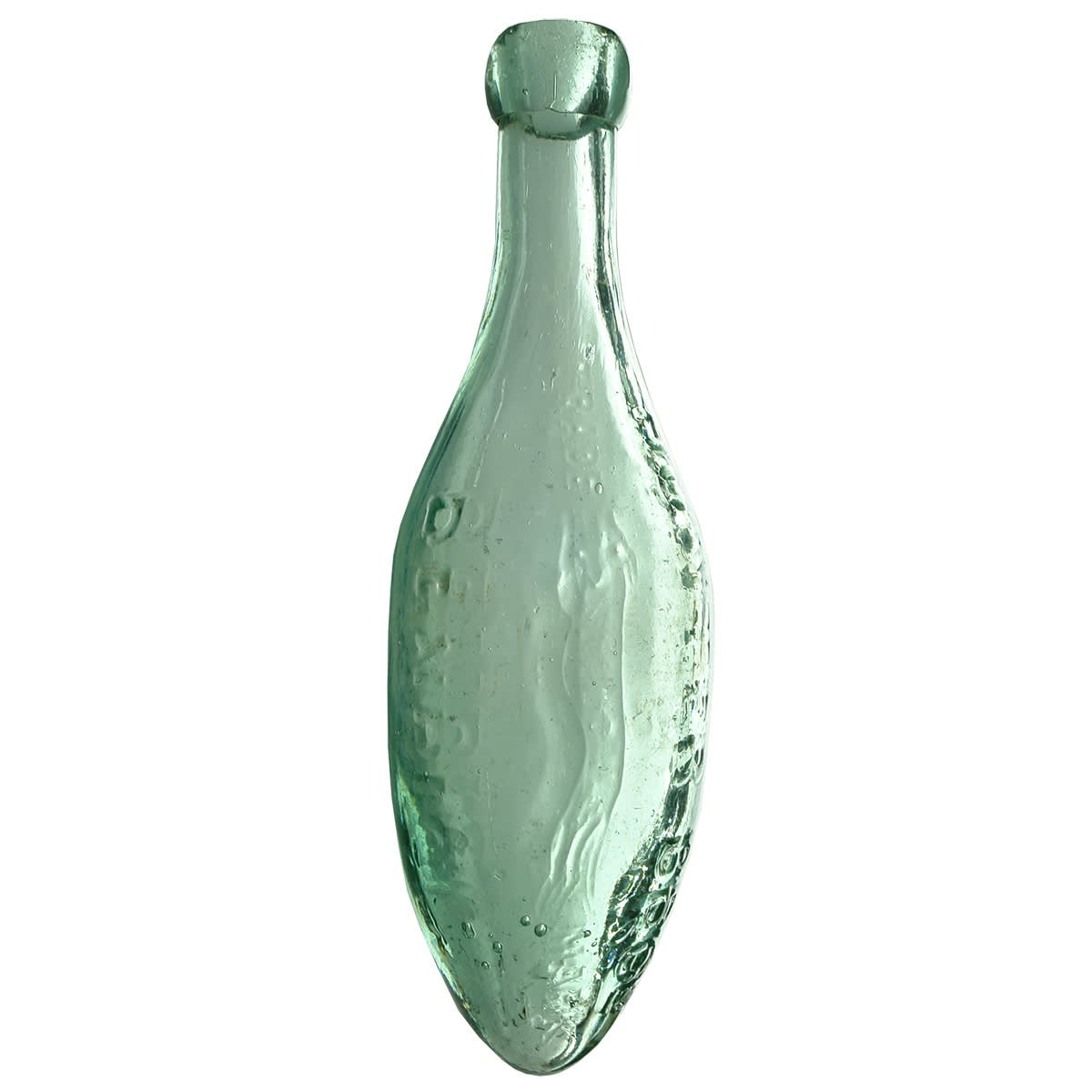 Torpedo. Hunter Bros, Bendigo. Horizontal Embossing. Aqua. 10 oz. Interesting one with the embossing struck twice. (Victoria)