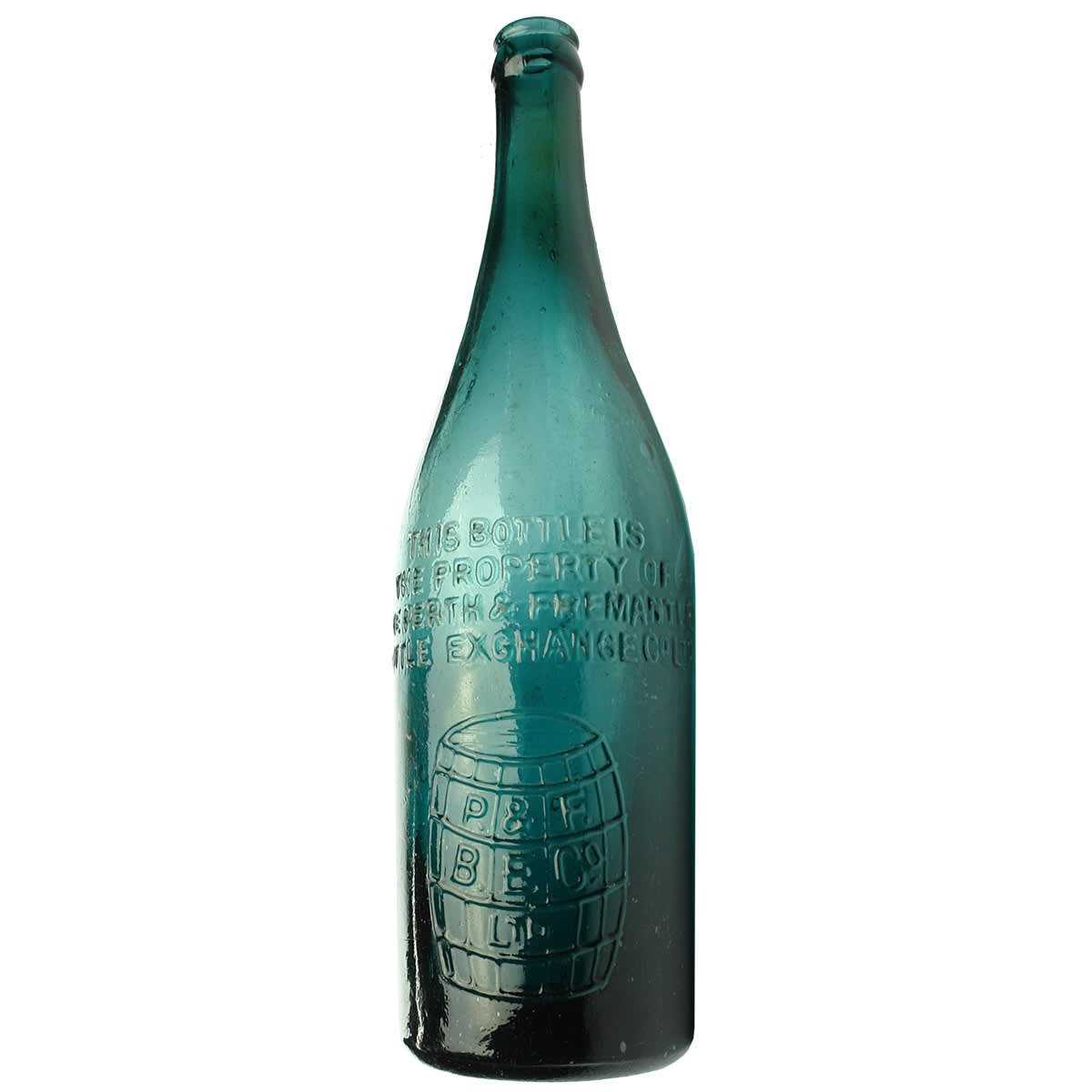 Crown Seal Beer. Perth & Fremantle Bottle Exchange Co Ltd. BECO. Barrel. Deep Turquoise Blue. 26 oz.