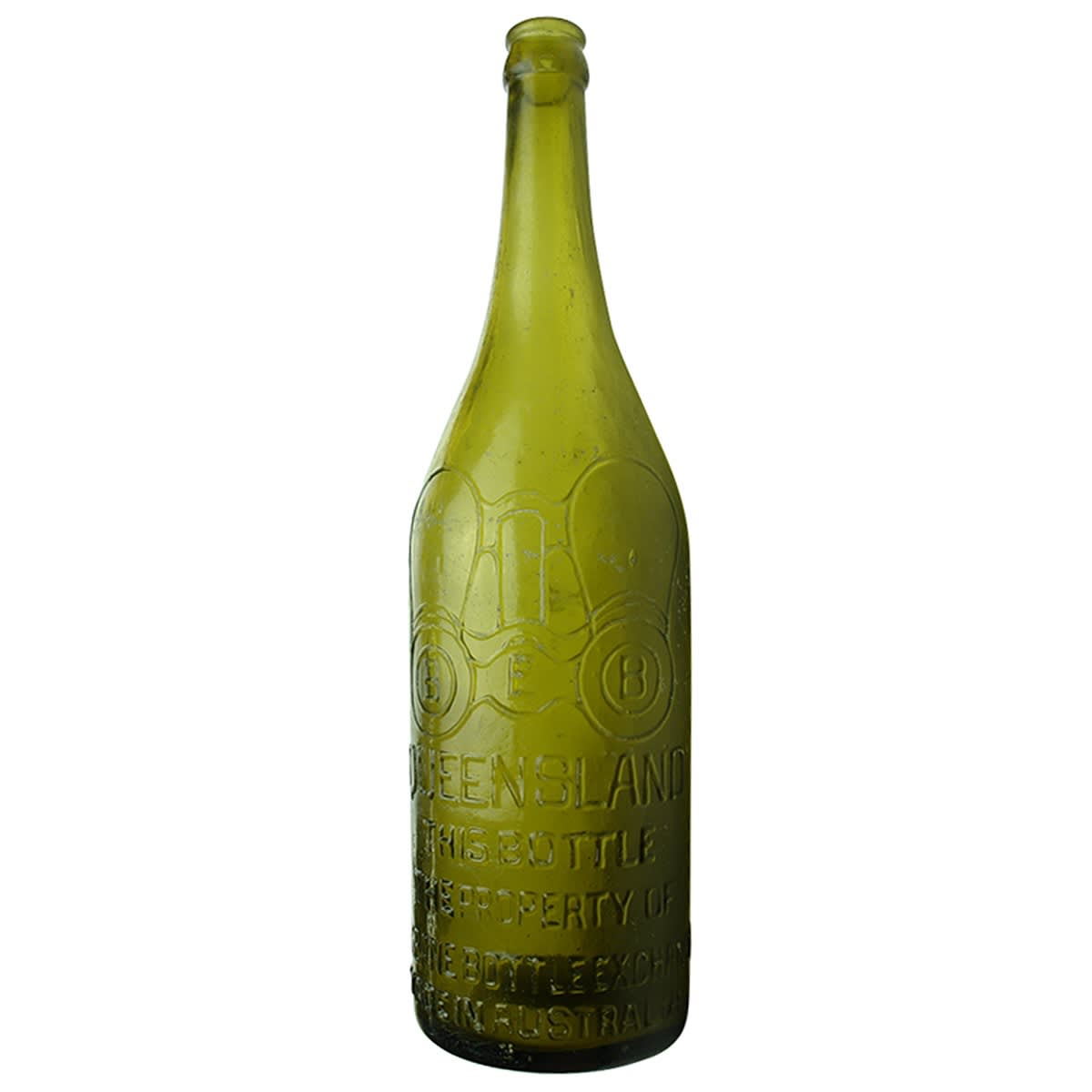Beer. Brisbane Bottle Exchange. Binoculars. Crown Seal. Yellow Green. 26 oz. (Queensland)