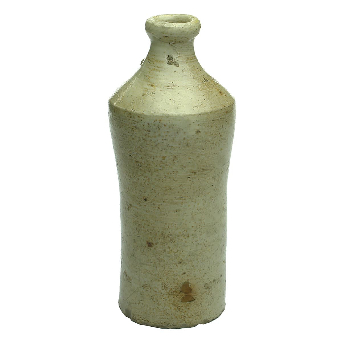 Convict Ginger Beer or Spruce Beer. Not stamped. Small size. Grey & Tan. Almost pinch waisted shape with narrow top.