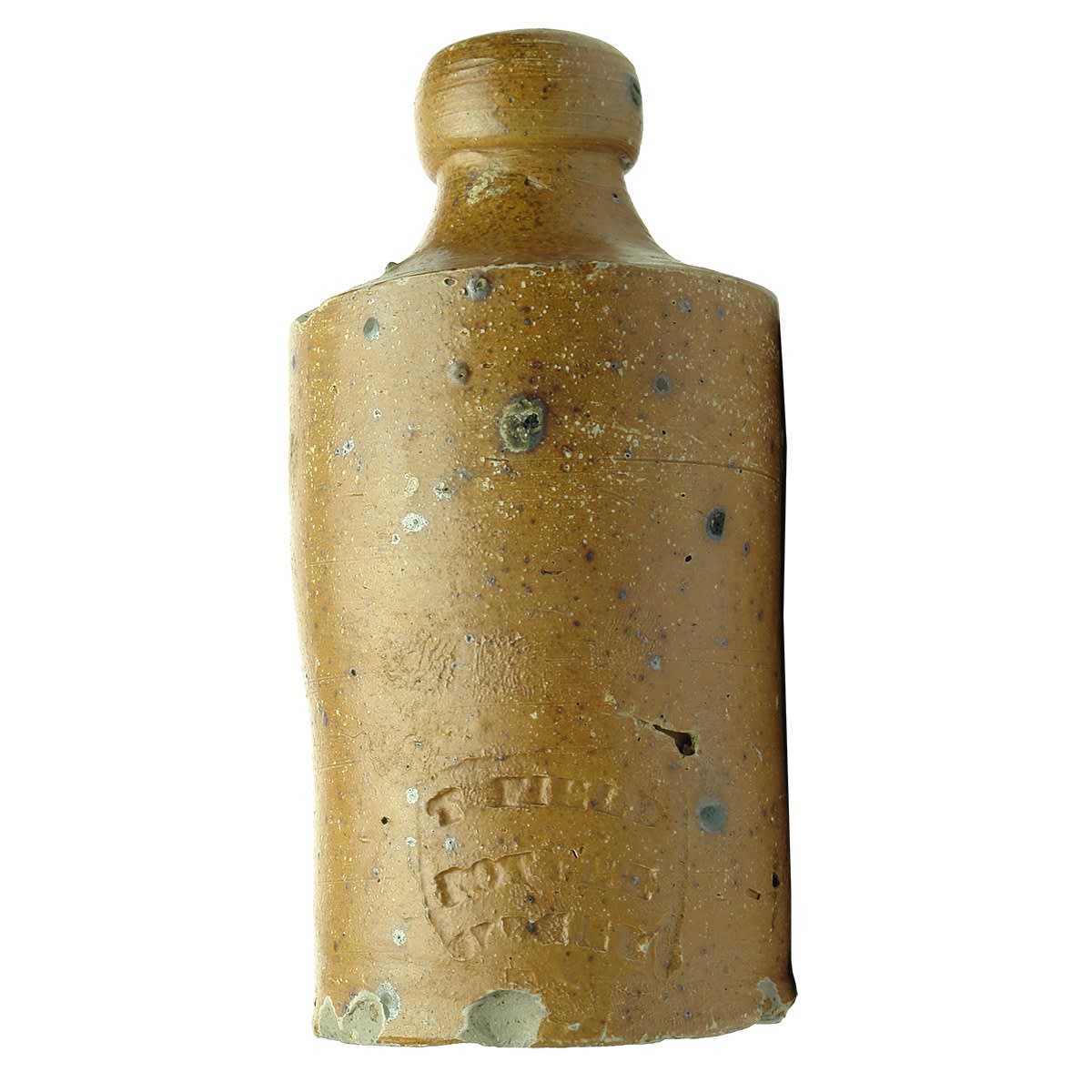 Ginger Beer. T. Field Potter Sydney. Reddish brown glaze. Lots of Iron spots. (New South Wales)