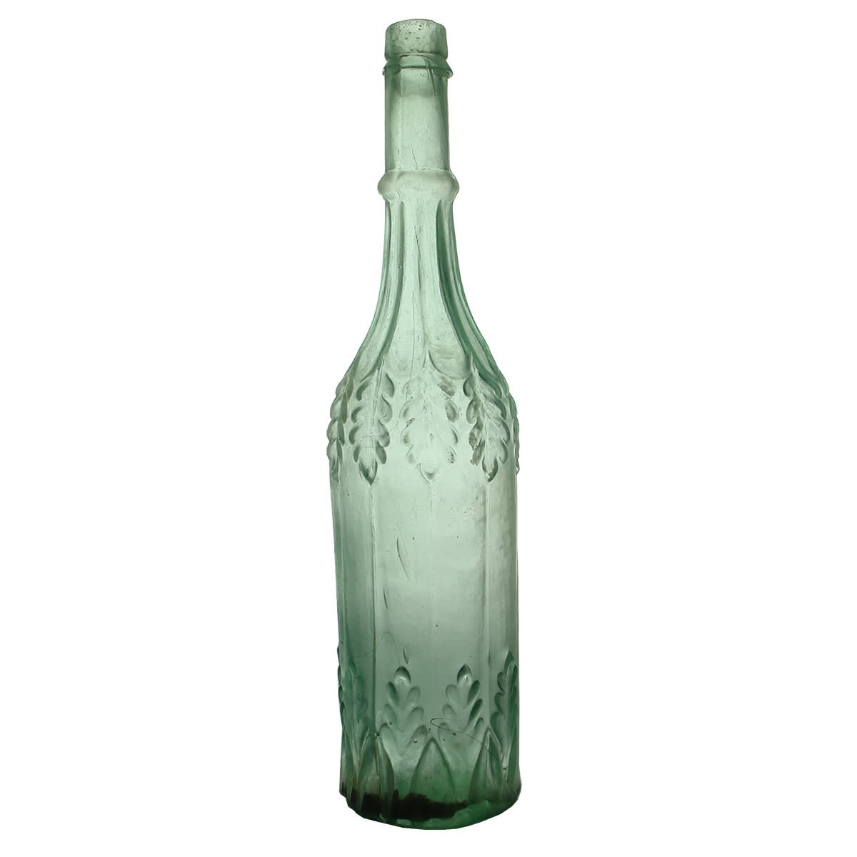 Goldfields. Robert Thin, Leaf Bottle. Aqua. 26 oz.