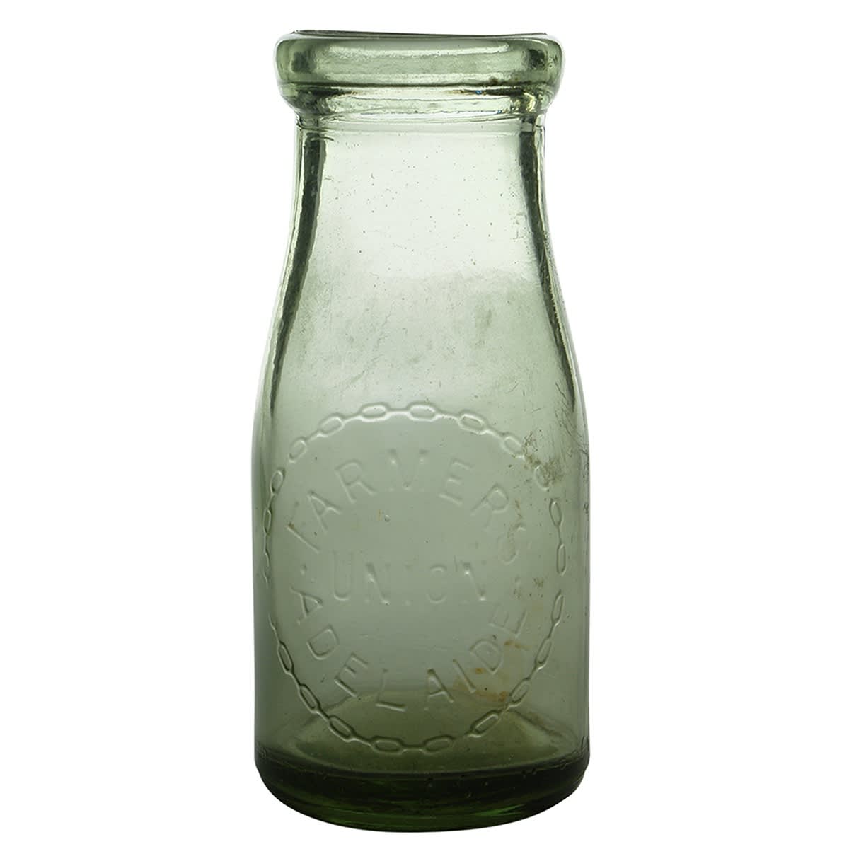 Milk. Farmers Union, Adelaide. Light Lime Colour. Half Pint. Wad top. (South Australia)