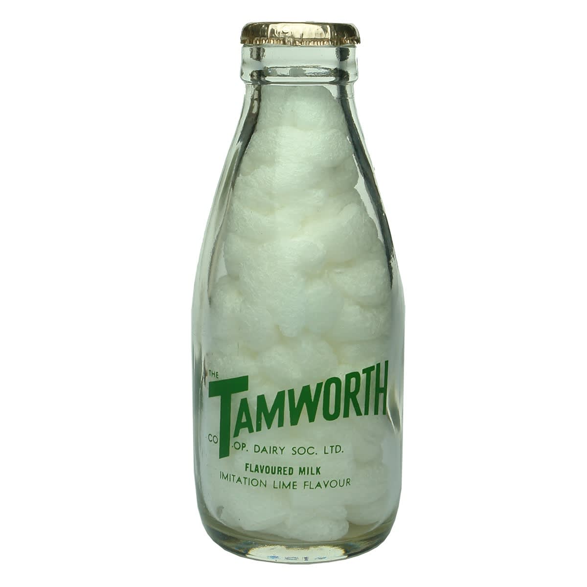Ceramic Label Milk. The Tamworth Co-op. Dairy Soc. Ltd. Lime Flavoured Milk. Half Pint. (New South Wales)