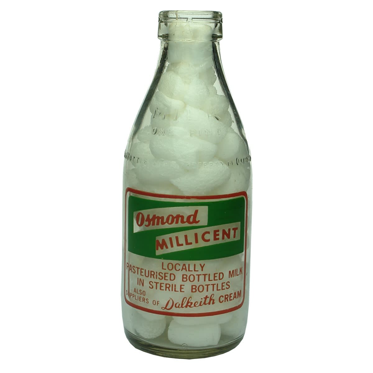 Ceramic Label Milk. Osmond Millicent. Dalkeith Cream & Butter. One Pint. (South Australia)