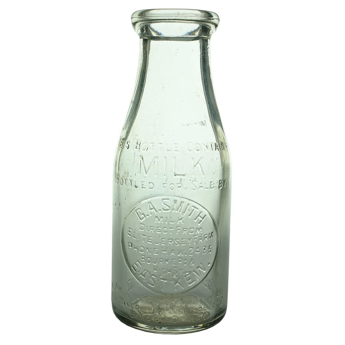 Milk. G. A. Smith, Elite Jersey Farm, East Kew. Base: 341. Pint. (Victoria)