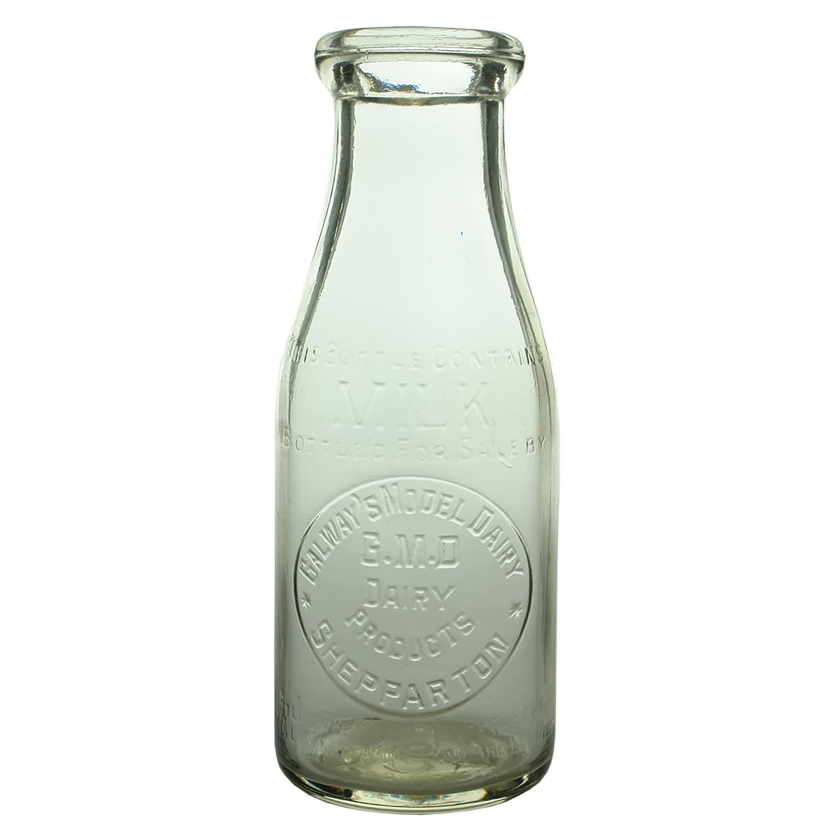 Milk. Galway's Model Dairy. GMD Dairy Products. Shepparton. Pint. Base Number: 456. (Victoria)