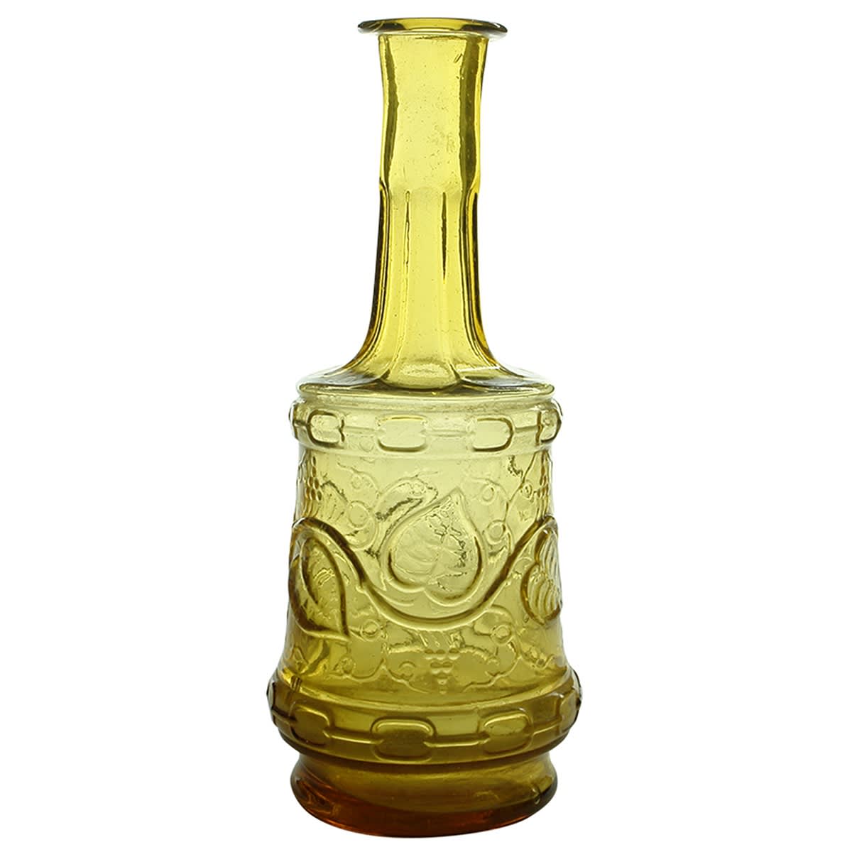 Sauce. Ornate honey amber bottle with vines around the body. Pontil.