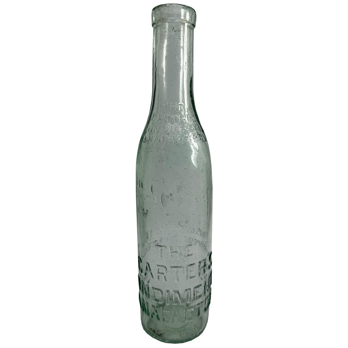 Sauce. The Carter's Condiment Manafactory (Mistake bottle with Manufactory spelled incorrectly twice on the bottle). Ross Bros Erskineville. 13 oz. (New South Wales)