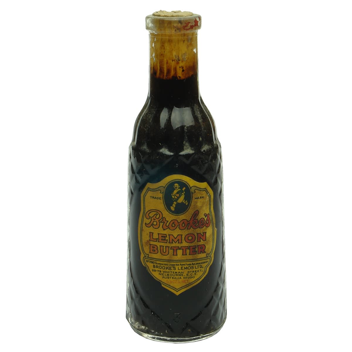 Sample. C. M. Brooke & Sons, Lemos, Melbourne with Lemon Butter label and contents! Clear. 6.5 oz. (Victoria)
