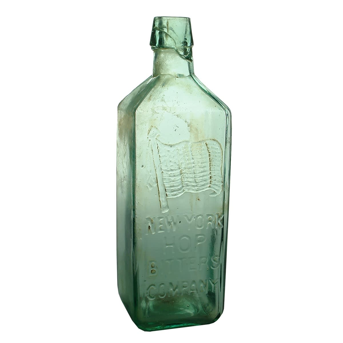Spirits. New York Hop Bitters.  Aqua. 26 oz. Large variety. (Australia)