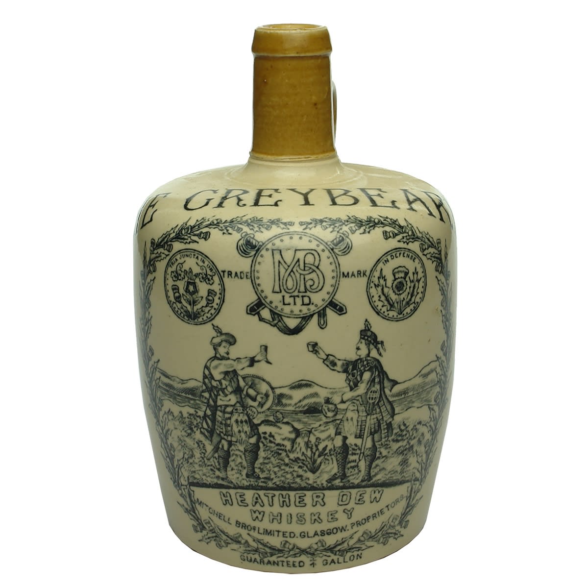 Whisky Jug. The Greybeard. Heather Dew Whiskey. Mitchell Bros Limited Glasgow.