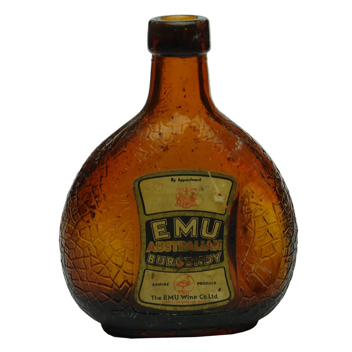 Wine. Emu Australian Burgundy, Emu Wine Co. Ltd., Adelaide and London. Labelled. Amber. 4 oz. (South Australia, United Kingdom)