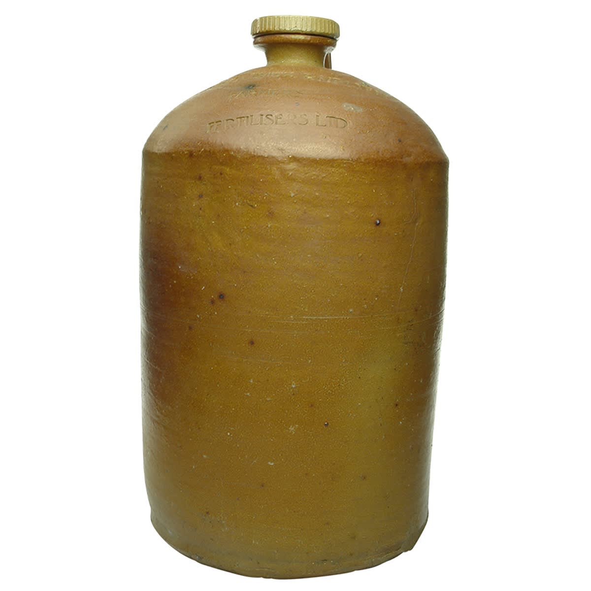 Demijohn. Cuming Smith & Mt Lyell Farmers Fertilisers Ltd. Salt Glazed. Internal Thread. Bendigo Pottery. 2 Gallon. (Victoria)