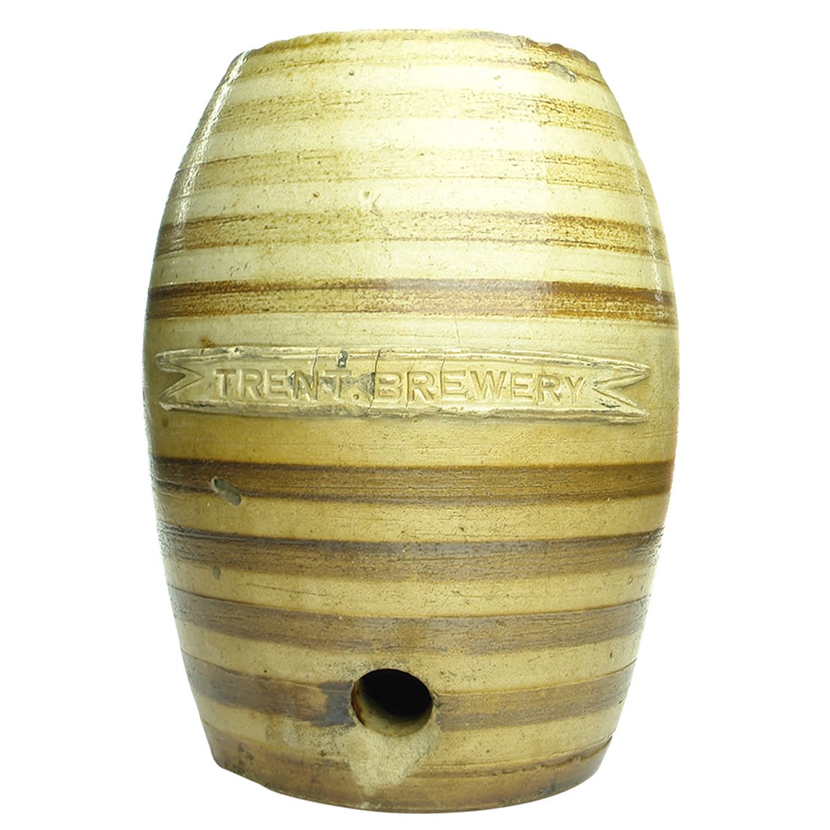 Beer. Trent Brewery, Lancefield. Salt Glaze Barrel With Applied Slab Seals. 2 Gallon. (Victoria)