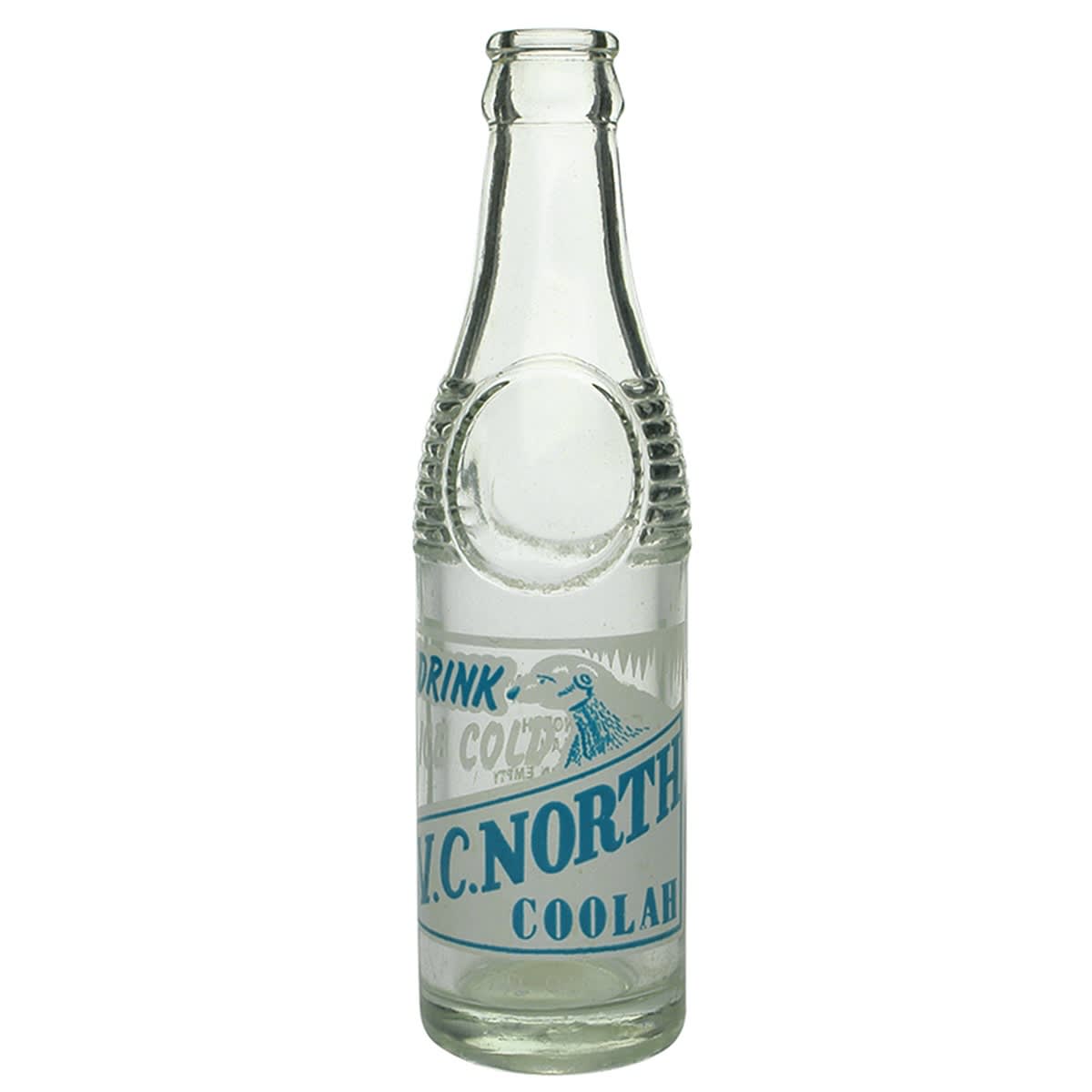 Crown Seal. V. C. North, Coolah. Ceramic Label. Bullet style. Teal print. 7 oz. (New South Wales)