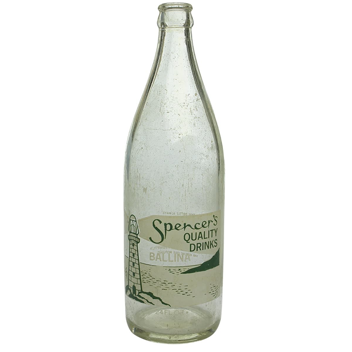 Crown Seal. Spencer's Quality Drinks, Ballina. Lighthouse. Ceramic Label. 24 oz. (New South Wales)