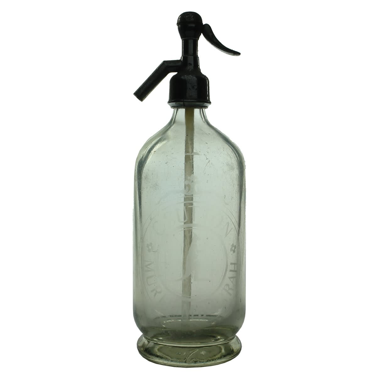 Soda Syphon. C. Sutton, Murrumburrah. Kangaroo. Clear. Round. 30 oz. (New South Wales)