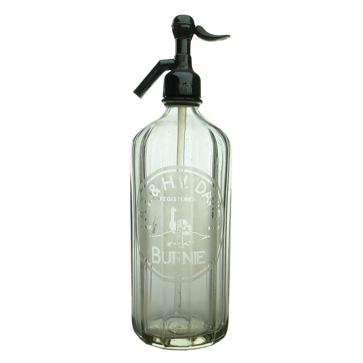 Syphon. A. T. & H. V. Davis, Burnie. Panelled. Clear. 30 oz. (Tasmania)