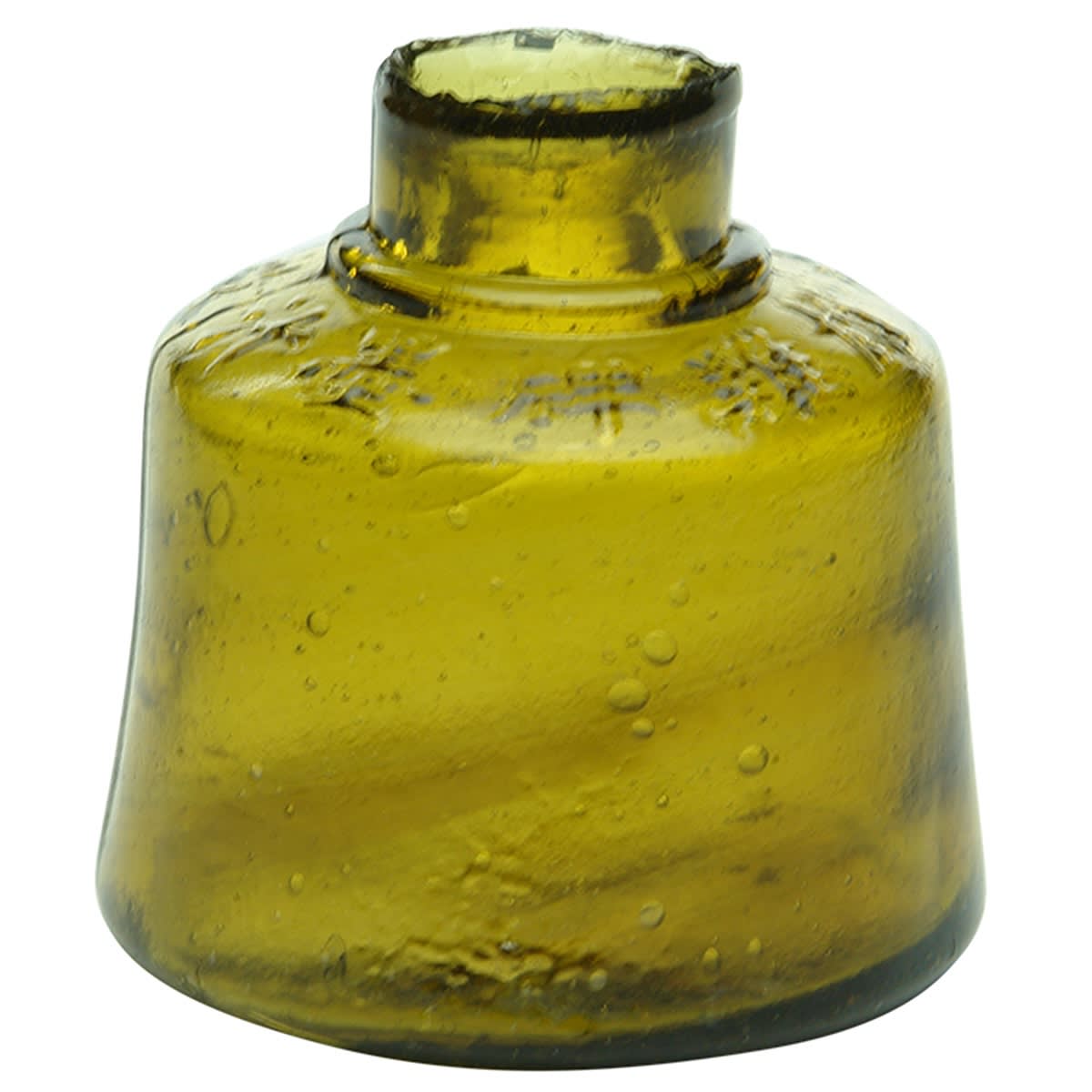 Chinese. Amber glass ink with Chinese characters around shoulder. (China)