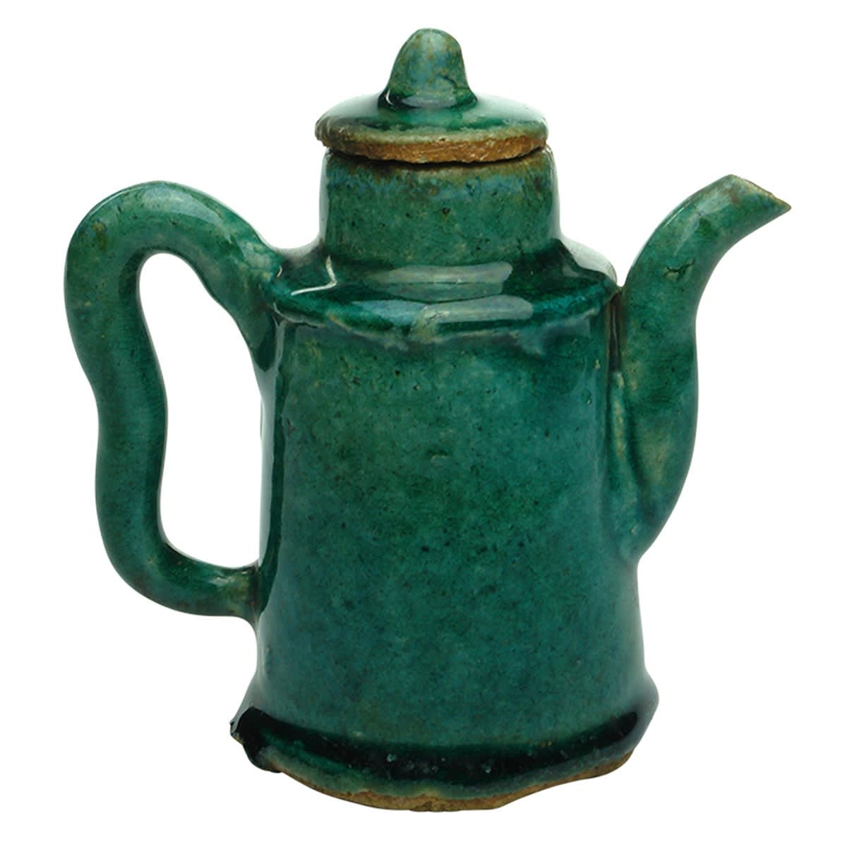 Chinese. Jade Coloured Chinese Teapot with Lid. Characters Under Base. 105 mm. (China)