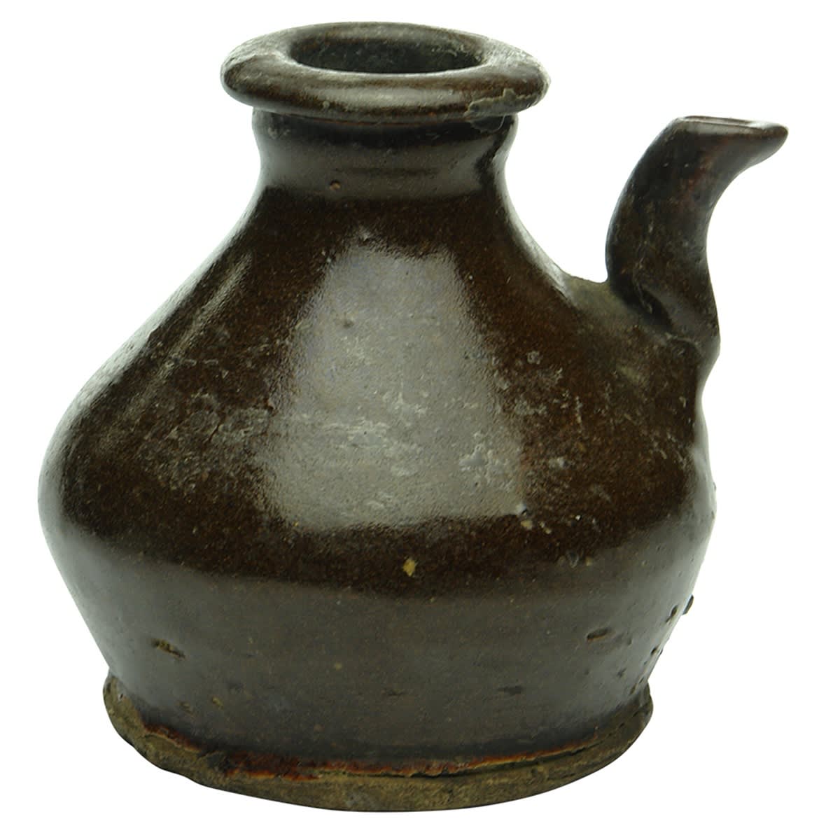 Chinese. Medium soy sauce with bent spout and bulbous body. 88 mm. (China)