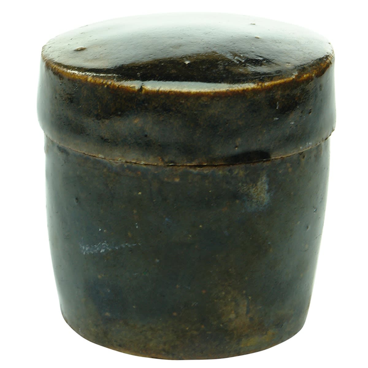 Chinese. Round Lidded Container with Chocolate Glaze. Symbols to base. 70 mm. (China)