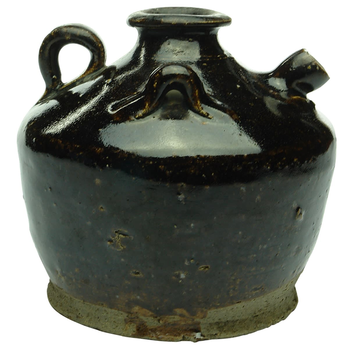 Chinese. Small Soy Sauce with Two Loops and a Handle! Chocolate Glaze. 110 mm. (China)