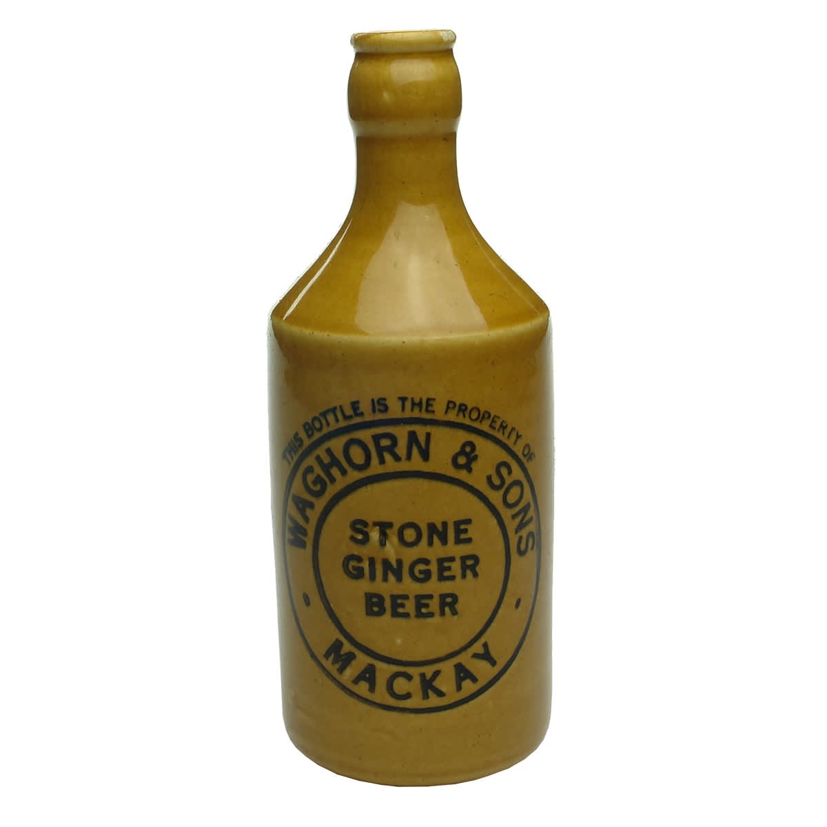 Ginger Beer. Waghorn & Sons, Mackay. R. Fowler stamp. All Tan. Dump. (Queensland)