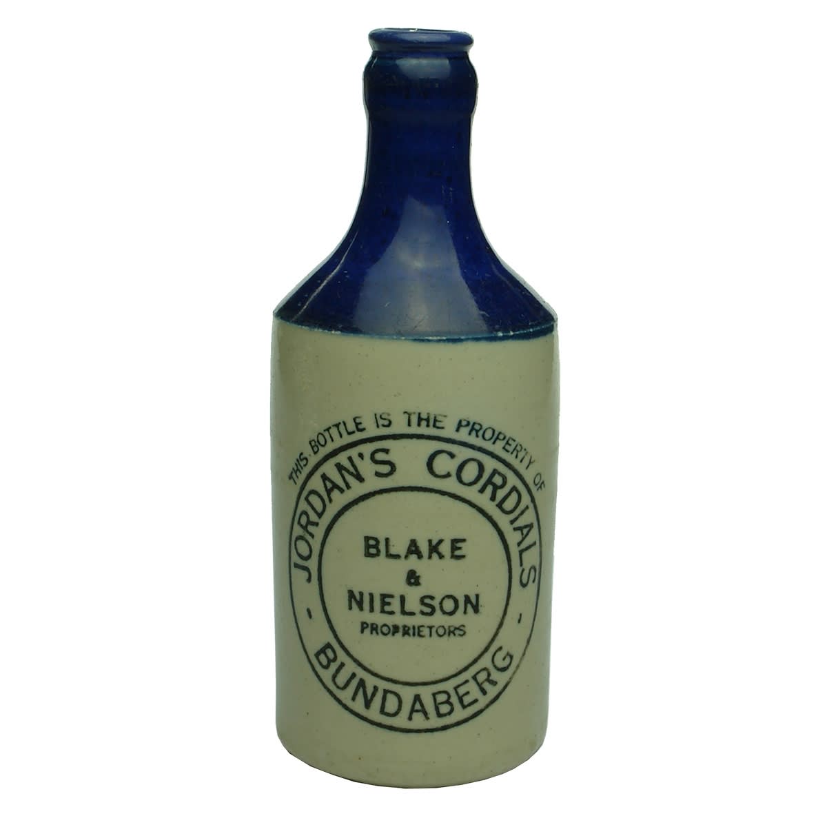 Ginger Beer. Jordan's Cordials, Blake & Nielson, Bundaberg. Crown Seal. Dump. Blue Top. (Queensland)