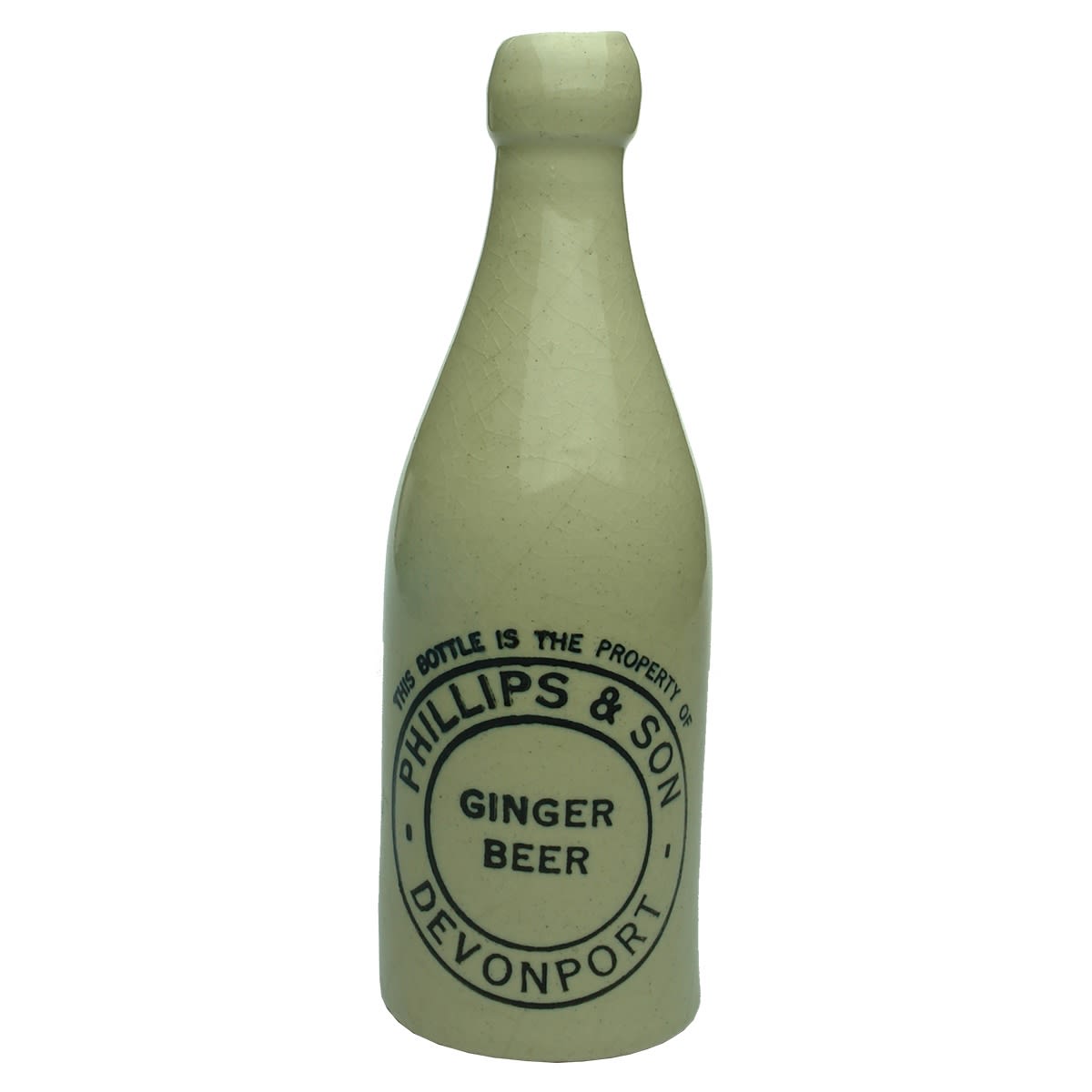 Ginger Beer. Phillips & Son, Devonport. All White. Champagne. Internal Thread. Fowler Pottery (Tasmania)