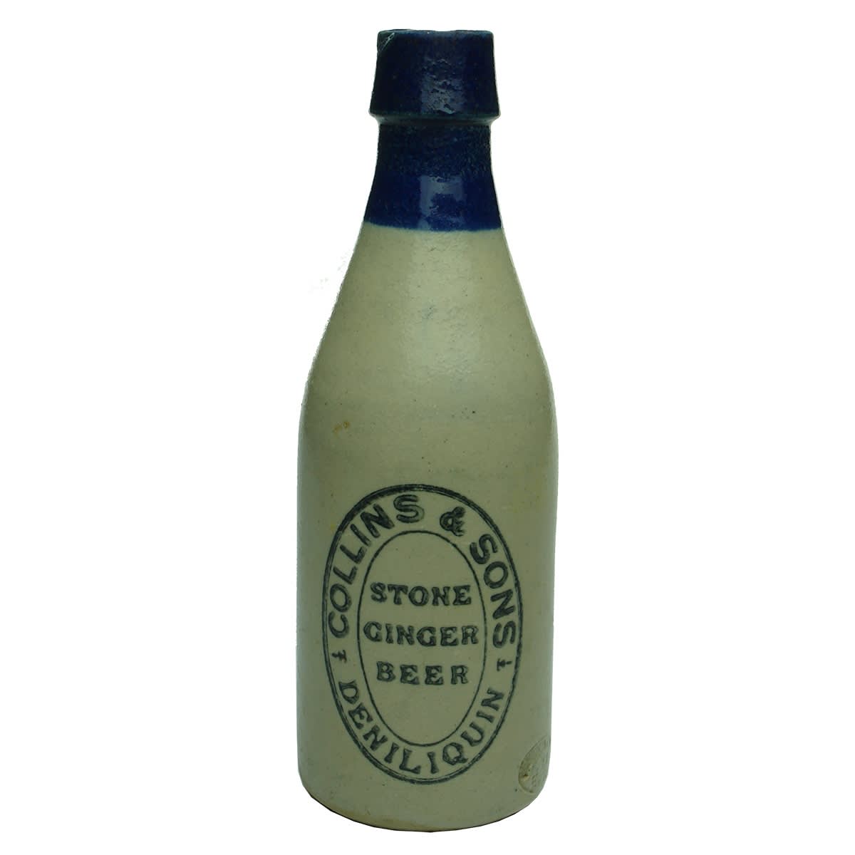 Ginger Beer. Collins & Sons, Deniliquin. Champagne. Blue Top with some down neck. 10 oz. (New South Wales)