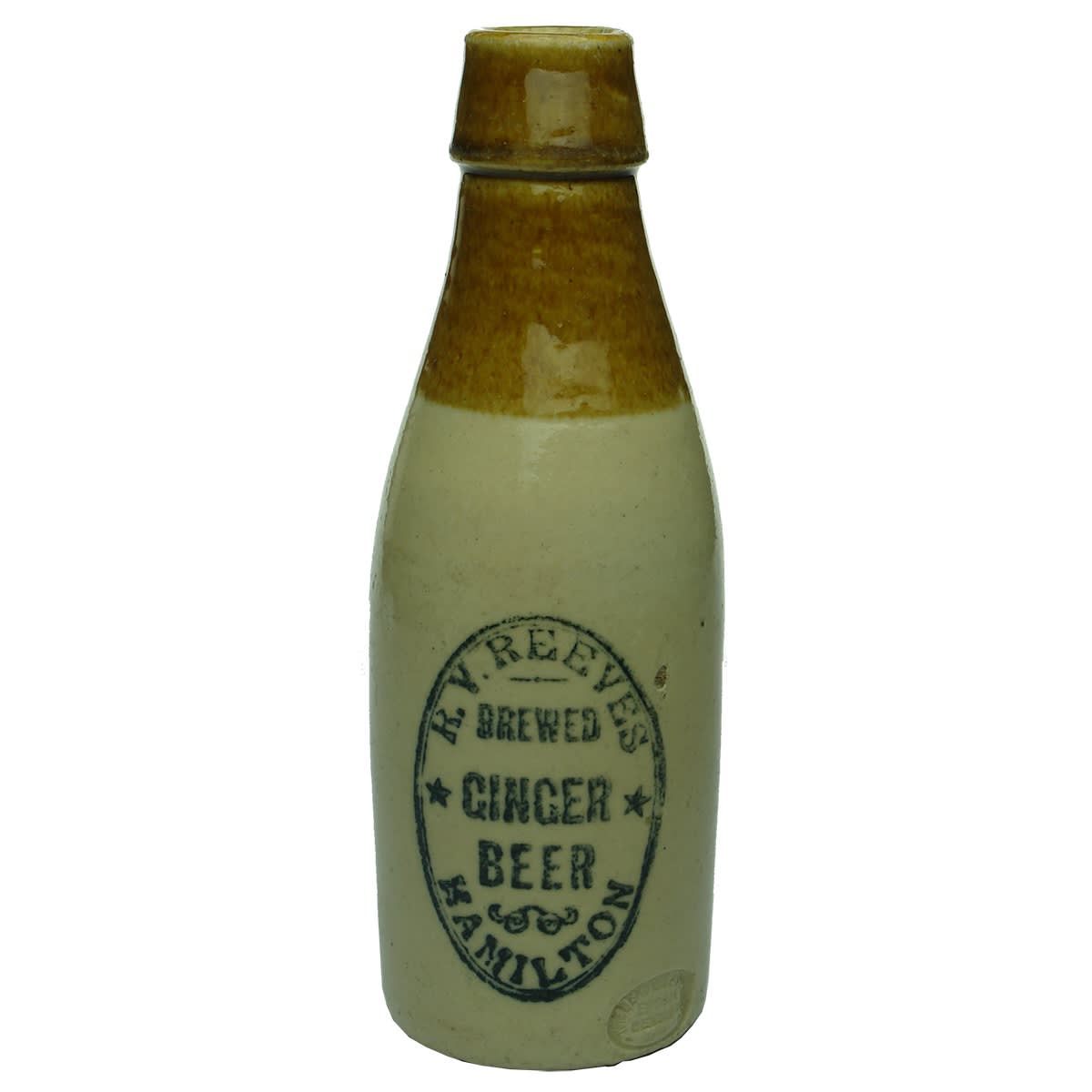 Ginger Beer. R. V. Reeves, Hamilton. Tan Top. Champagne. Bendigo Pottery. (Victoria)