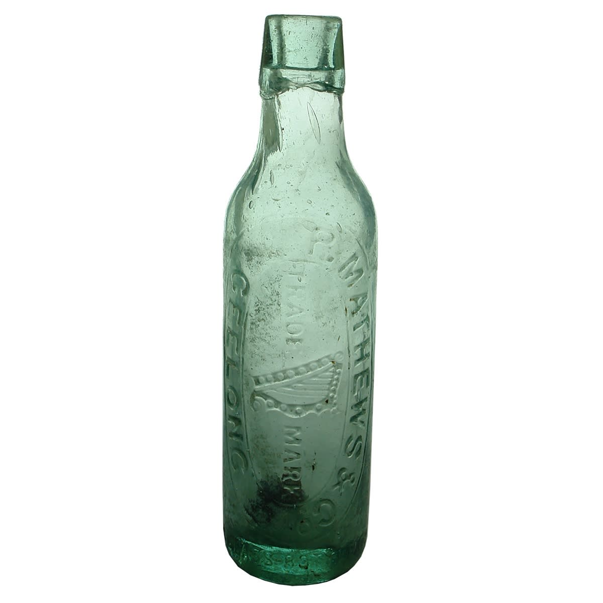 Lamont. P. Mathews & Co., Geelong. Harp. Melbourne Glass Bottle Co. Aqua. 10 oz. (Victoria)