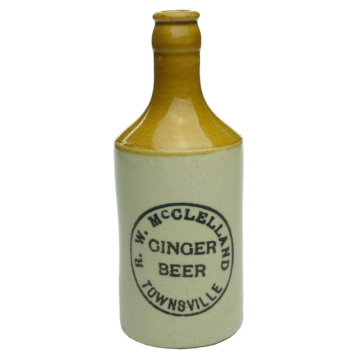 Ginger Beer. R. W. McClelland, Townsville. Fowler Pottery. Dump. Tan Top. (Queensland)
