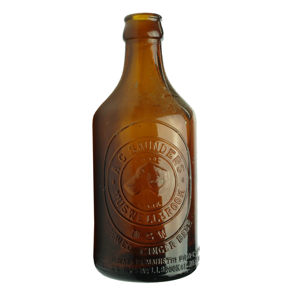 Ginger Beer. A. G. Saunders, Muswellbrook. Amber. Dump. 10 oz. (New South Wales)