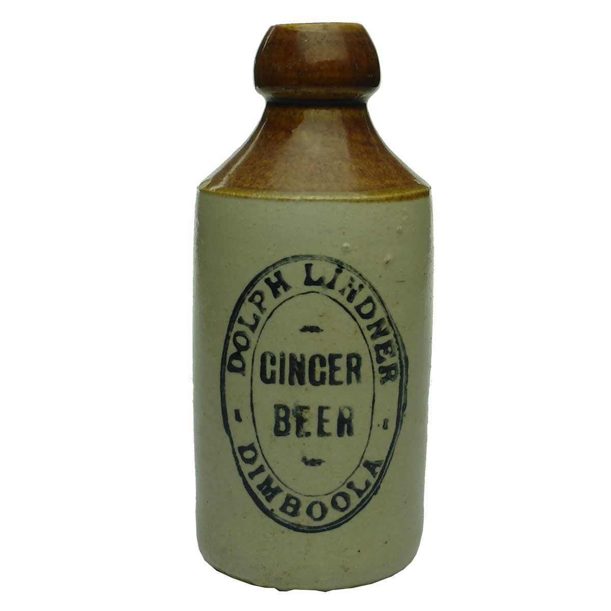Ginger Beer. Dolph Lindner, Dimboola. No potters stamp. Tan top. (Victoria)