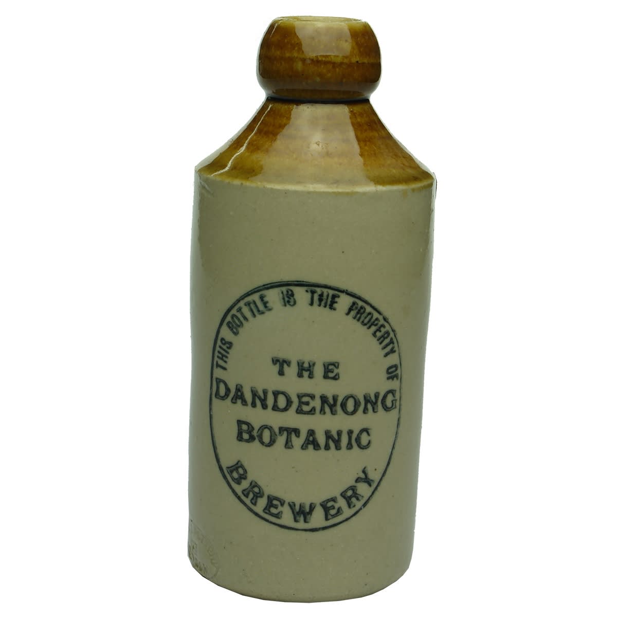 Ginger Beer. Dandenong Botanic Brewery. Dump. Tan top. Bendigo Pottery. (Victoria)