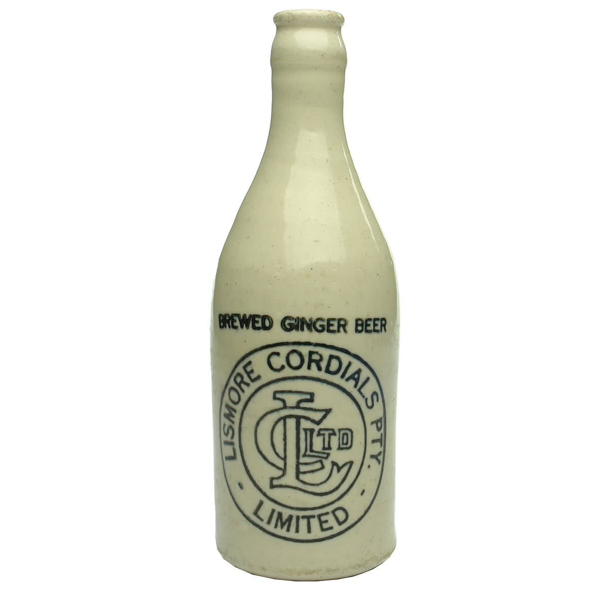 Ginger Beer. Lismore Cordials Pty Ltd. All White. Crown Seal. (New South Wales)