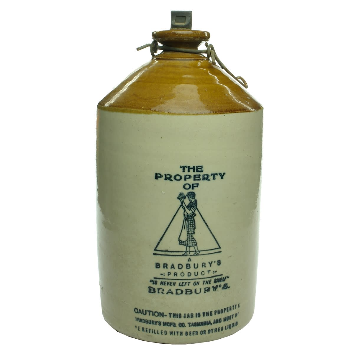 Demijohn. Bradbury's Manufacturing Co. Internal Thread. One Gallon. (Tasmania)