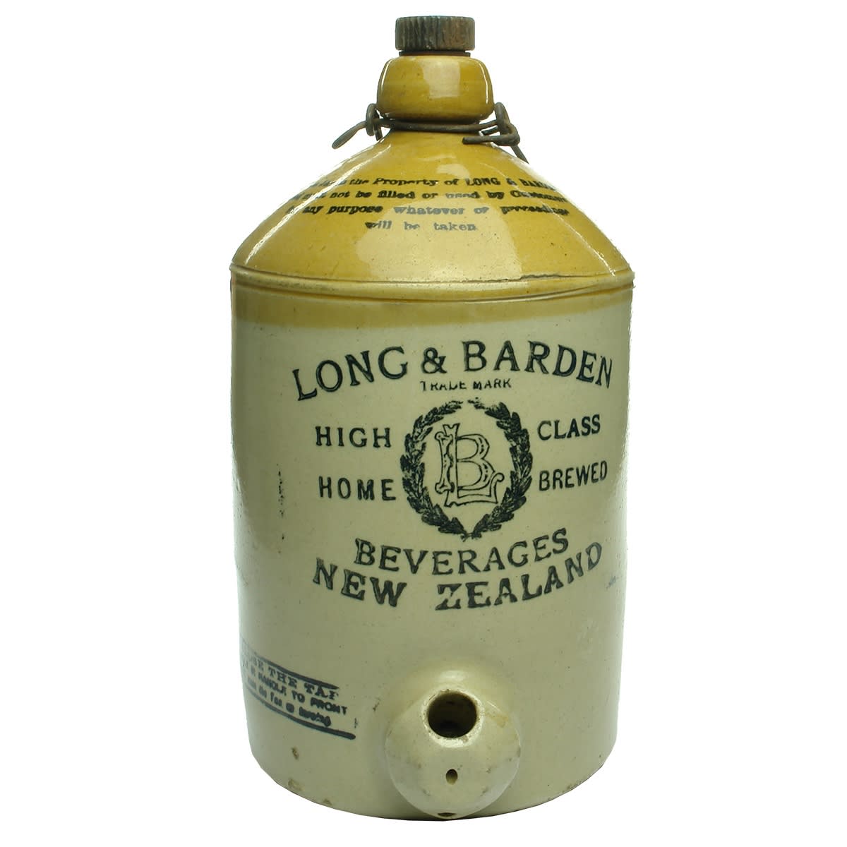 Demijohn. Long & Barden, High Class Home Brewed Beverages, New Zealand. Gallon.